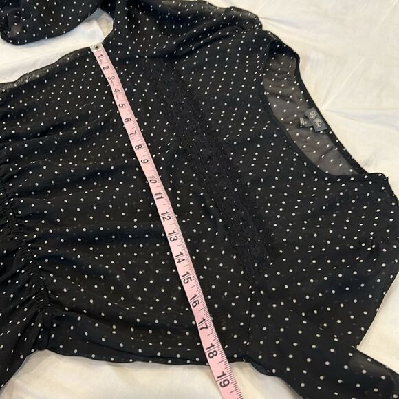 Lily Rose Women's Black & White Polka Dot Crew Neck Long Sleeves Peplum Blouse M - Picture 3 of 9